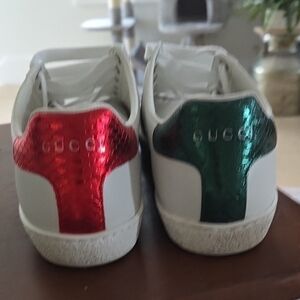 Gucci Women's White Sneakers with Red and Green Accents